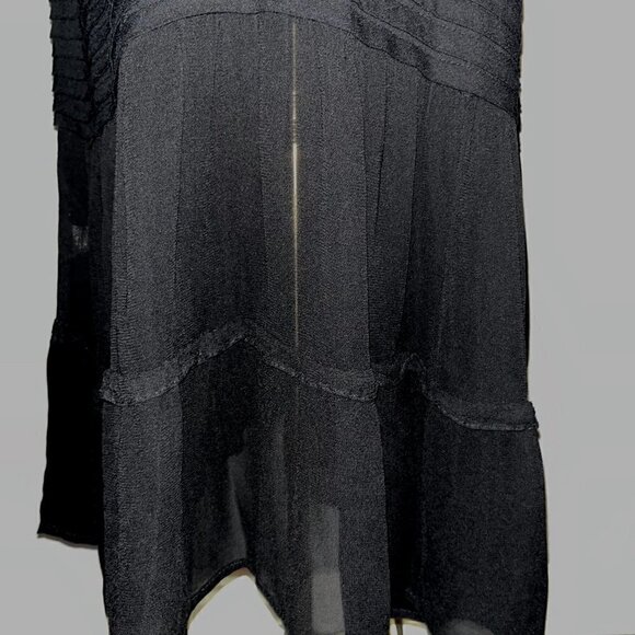 AURA Black Tiered Boho Maxi Dress with Deep V Neck Sheer Ruffled Skirt EUC -  L - Picture 11 of 14